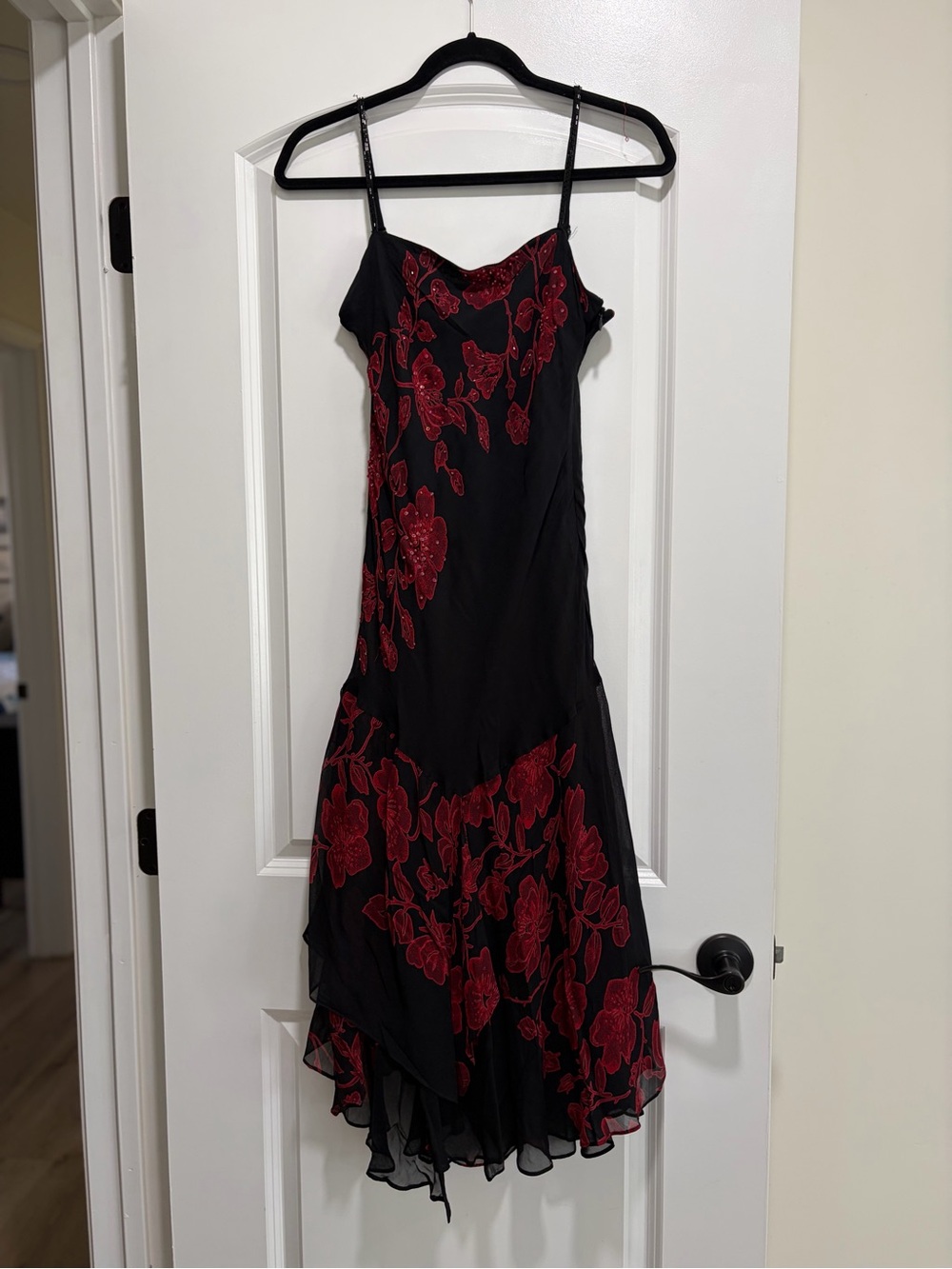 Eva Blue Vintage Y2K Beaded Asymmetrical Midi Dress.